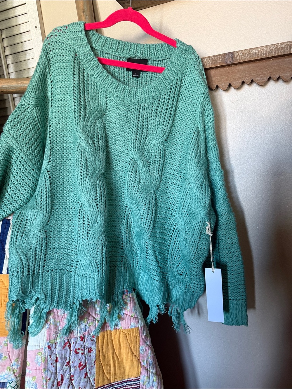 Mint Cable-Knit Fringe Sweater - Women